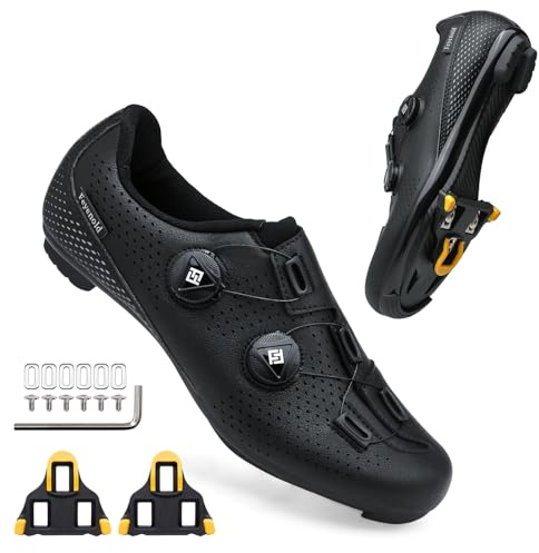 Feyenold Men's Cycling Shoes Women's Cycling Shoes Compatible with SPD-SL Pedal & Compatible Installation SPD/Look KEO Cleats Riding Shoes Black 46 EU