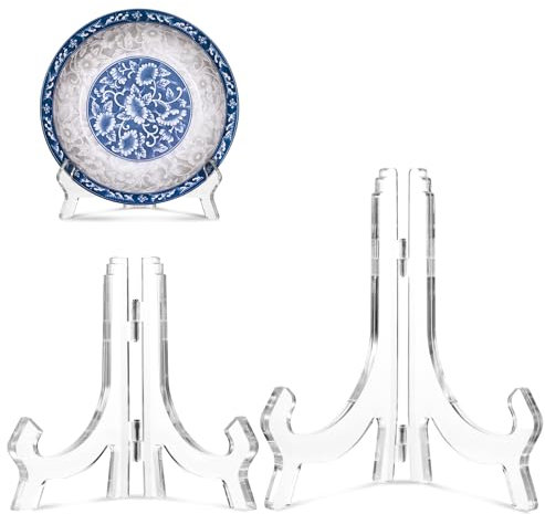 YQQYG 2 Pcs Display Stand, 11.3cm and 16.3cm Acrylic Plate Stand, Clear Easels Display Holder, Plate Stand for Display for Frame Picture Magazine