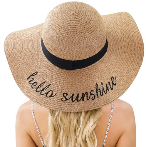 Beach Sun Hats for Women, Wide Brim Straw Hat for Women, Womens Sun Hat UPF 50+ UV Protection, Summer Hats Packable Foldable Roll up Cap