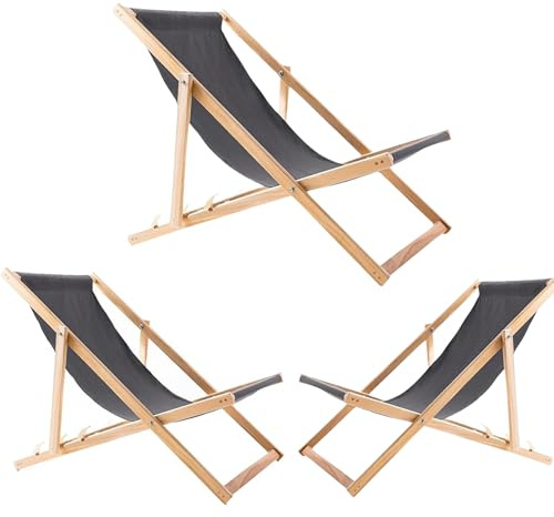 WOODOK Liegestuhl Klappbar - Gartenliege Klappbar bis 120kg, Sonnenliege aus Buchenholz ohne Armlehne (3X Grau)