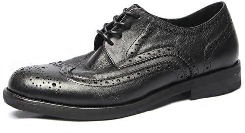 WinDhana Men's Dress Shoes Genuine Leather Derby Luxury Formal Business Suit Shoes for Men Cap-Toe Full-Brogues 1107-3 Black 8.5
