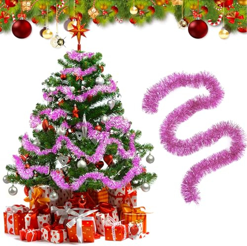 10pcs x 2M Guirnalda Oropel para Navidad, Guirnalda Navidad Rosa, Guirnalda Brillante Metálico, Brillante Espumillón, Espumillon Arbol, para Decoraciones Navideñas en Interior y Exterior (C)
