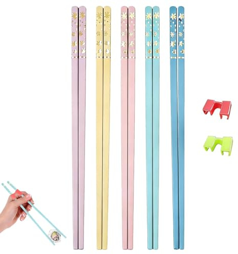 5 Paar Chinesische Stäbchen, Bunte Essstäbchen mit Essstäbchen-Clip, Stäbchen Spülmaschinenfest, Wiederverwendbar Essstäbchen, Rutschfest, 5 Farben, für Sushi-Nudeln, Ramen