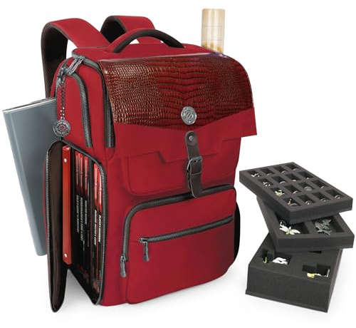 ENHANCE Collector's Edition DnD Sac à Dos, RPG DM Sac Donjons et Dragons - Peut Contenir 6 à 8 Livres, Un Ordinateur Portable de 18 Pouces, Des Figurines, Une Sangle Pour Carte (Dragon Rouge)