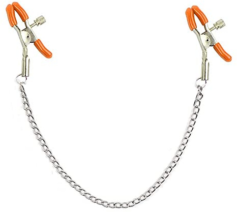 Morsetti per capezzoli a catena minimalista, morsetti per capezzoli in metallo con peso regolabile per uomo e donna, clip per capezzoli stimolatori in metallo non perforanti,(arancione) O1-T1