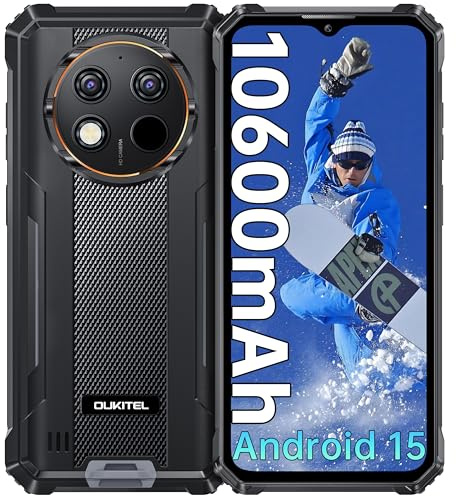 OUKITEL G1S Movil Irrompible Android 15-8GB+128GB (1TB TF) Móvil Rugerizado, Batería 10600mAh, 6.52'' HD Pulgadas Smartphone, Cámara 13MP+5MP, Face ID, 4G Dual SIM/GPS/NFC/IP68&IP69/OTG, Nergo