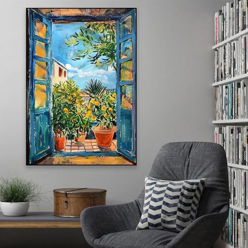 Öppet fönster Henri Matisse Poster Henri Medelhavet Apelsinträd Kustutsikt Canvastavla Heminredning (60x80 cm/Utan ram)