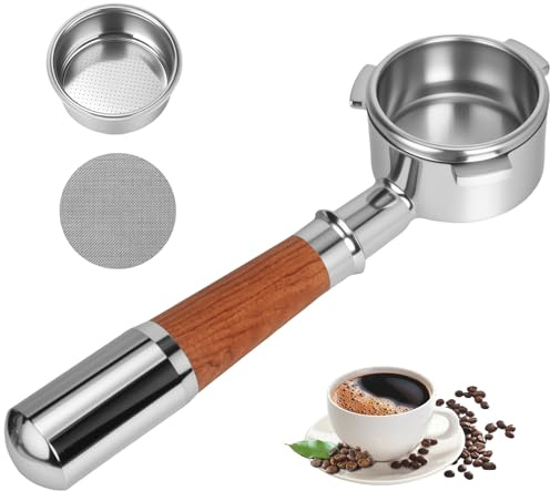 Romon Filtro per porta caffè senza fondo 54mm, per macchina da caffè espresso, Manico In Legno Massivo In Acciaio Inossidabile, 3 Orecchie Compatibile Con Breville 870/878/880