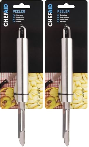 Chef Aid Double Edged Stainless Steel Peeler, Ideal for Removing the Peel and Skin from Fruit and Vegetables, Fitted with Easy Store Hanging Loop, Dishwasher Safe, Silver (Pack of 2)