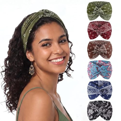 6 Pack Vintage Wide Headbands for Boho Outfits Women
