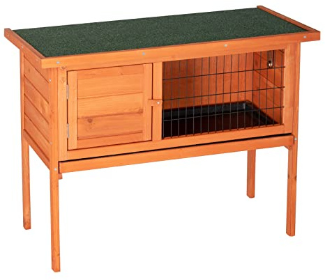 LEADZM Conejera de madera 86 x 45 x 70 cm, jaula para conejos elevada, conejera exterior, resistente al invierno, techo de asfalto verde, impermeable, bandeja extraíble para fácil limpieza