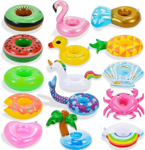 15 Piezas de Portavasos Hinchables, Portavasos Inflables para Piscina, Vasos Hinchables para Piscina, Portavasos Inflables para Niños, Familia, Fiesta en la Piscina, Portavasos Inflables para Fiestas