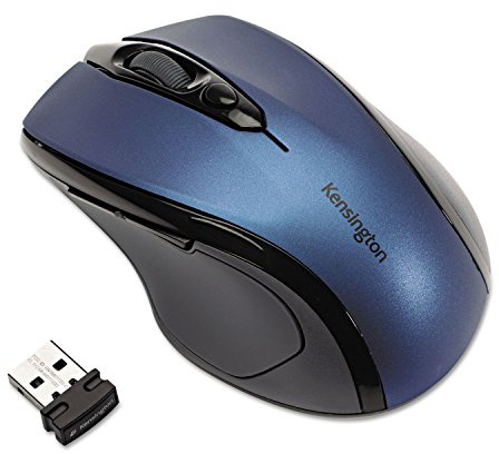 Kensington Pro Fit Wireless Mouse - Mid-Sized 5-Button Optical Home Office Wireless Mouse with Ergonomic Right-Handed Shape and Plug & Play Set Up - Compatible with Windows & MacOS - Blue