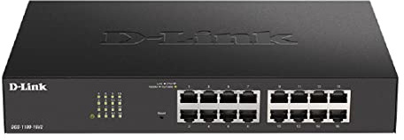 D-Link DGS-1100-16V2/E Smart Switch Gestito, 16 Porte Gigabit, Supporto VLAN, Funzionalità layer 2, QoS, 802.3az EEE, Senza Ventole - Cavo di alimentazione UE