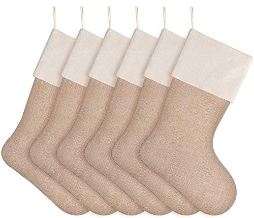 DECORA Natural Jute Burlap Christmas Stocking Fireplace Hanging for Gifts Goodies Handmade Projects Set of 6