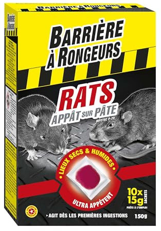 BARRIERE A RONGEURS Appât sur pâte contre l'invasion des Rats, Prêt à l'emploi, 150 g, BARAPAT150, Noir