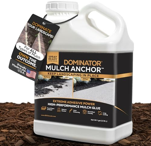 Dominator Mulch Anchor - Pegamento de mantillo y carpeta de grava, pegamento de roca para paisajismo, grava y corteza, estabilizador fuerte y adhesivo de pegamento de piedra, fabricado en los Estados