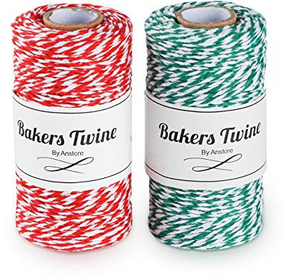 200m Cuerda de Hilo de Algodón, Cordón de Algodón de Navidad, 2 Rollos Cordeles Decorativo de Colores, 2mm Cuerda Manualidades para Envolver Bricolaje (Rojo + Verde)