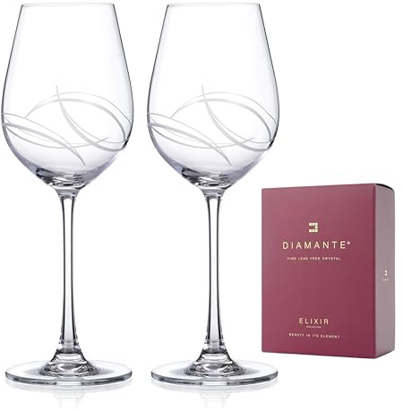 DIAMANTE White Wine Glasses Set of 2 with 'Arctic' Hand Cut Design - Set of 2