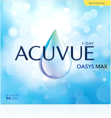 Acuvue Oasys Max 1-Day MULTIFOCAL Lentes diarias con Tecnología TearStable, filtro de luz OptiBlue y diseño Pupil Optimized, +5.00 dpt, diámetro 14.3 mm, 90 unidades, +2.00 adición, curva base 8.4 mm