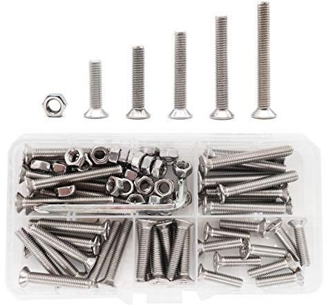 binifiMux 80 Pieces M5 Countersunk Flat Head Phillips Machine Screws and Hex Nuts Kit, 304 Stainless Steel, 20mm /25mm /30mm /35/mm /40mm