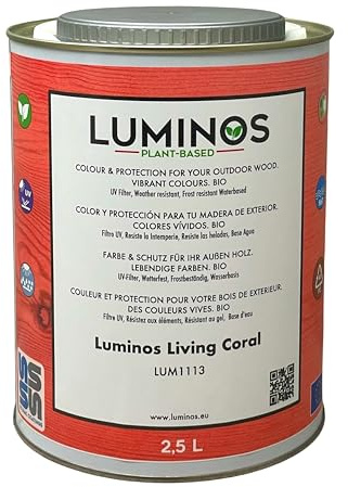 Luminos LUM1113 - LIVING CORAL - Lasyr på vattenbasis för utomhus trä. Harts av vegetabiliskt ursprung - Rosa Korall 2,5L
