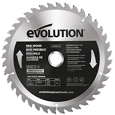 Evolution Power Tools FW185TCT-40, Fine Finish Wood Cutting TCT Saw Blade, 40 Teeth, Clean, Splinter Free Cut, 185mm