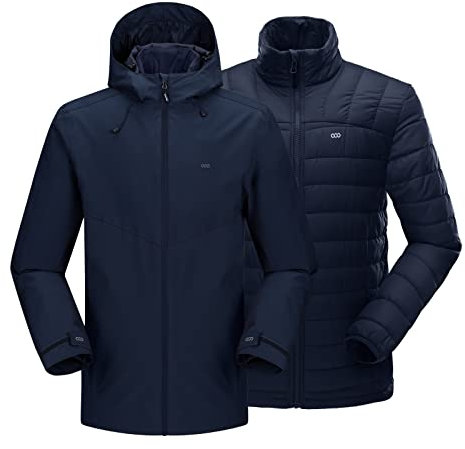 33,000ft 3-in-1 Herren Doppeljacke Wasserdichte 10000MM Regenjacke Winddichte Softshelljacke Warme Gefütterte Übergangsjacke Outdoorjacke Funktionsjacke für Männer mit 7 Taschen, Dunkelblau XL