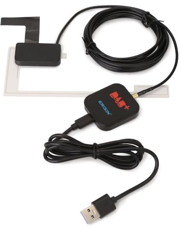 Erisin Digtial Radio DAB+ Box Aerial with Amplified Antenna DAB plus Receiver MCX FM Tuner Adapter USB Connection for Car Stereos Android 9.0/10.0/11.0/12.0/13.0 or above