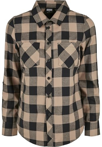 Urban Classics Ladies Turnup Checked Flanell Shirt Chemise, Noir/Taupe, XL Femme