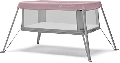 Kinderkraft Reisebett 2 in 1 MOVI, faltbares Kinderbett, Laufgitter, Separater Eingang, 2 Matratzenhöhen, Zusammenklappe, mit Zubehör, Matratze, Tragetasche, Rosa