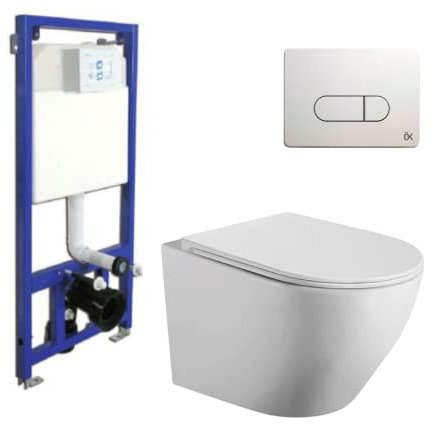 Pack Inodoro Suspendido Blanco Mate y Cisterna Empotrada con Pulsador Blanco | Inodoro Suspendido Blanco Mate Rimless Sin Borde de Fondo Reducido y Asiento Extrafino con Caída Amortiguada