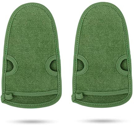 2 pezzi Guanto Esfoliante Ruvido per Corpo, Doccia Corpo in Spugna Viso - Peeling per Hammam, Sauna, Doccia, Peeling Corpo e Guanti da Massaggio (Verde)