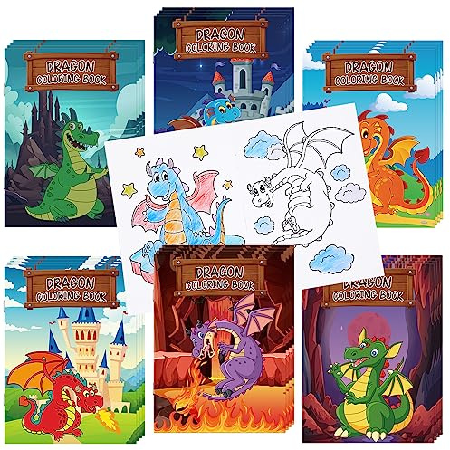 Ctosree 24 Pcs Dragon Coloring Books for Kids Bulk Mini Coloring Books for Kids, Boys, Girls, Dragon Party Favors, Birthday Goodie Bags Stuffers, Classroom Activity Supplies Crafts