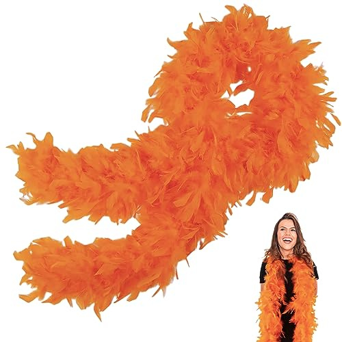 Boa de Plumas Color Naranja de 80g y 2 Metros - Estola Gruesa y Suave para Disfraz de Carnaval, Fiesta, Boda, Halloween, Decoración DIY y Espectáculos