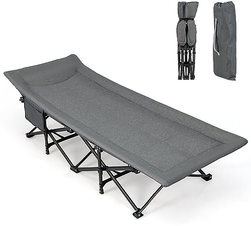 COSTWAY Feldbett mit bequemer Baumwollfüllung [integriertes Kissen & Matratze], klappbares Campingbett bis 200 kg belastbar, Klappbett mit Seitentasche, Campingliege mit Tragetasche, Gästebett