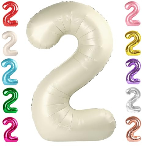2 Numbers Balloon 40 Inch Cream White Two Balloon Number Birthday Decor, 2nd 12 21st Party Celebration Decorations Graduations Wedding Baby Shower