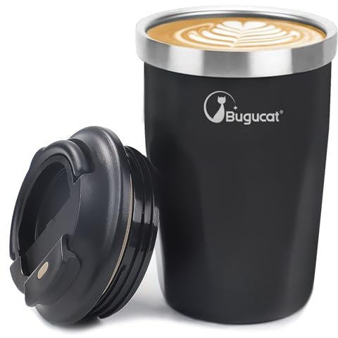 Bugucat Thermobecher Kaffee to go Becher 400ml,Kaffeebecher to Go aus Edelstahl,Vakuum Auslaufsicher Kaffeetasse Kaffeebecher mit Deckel, Wiederverwendbar Isolierbecher,Travel Mug, Autobecher