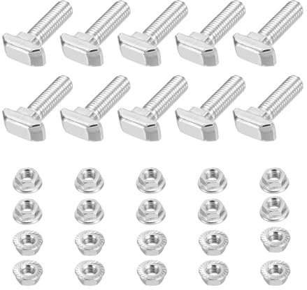 PATIKIL M8x20 Tornillo De Cabeza De Martillo T, 10 Pcs Tornillo De Cabeza De Martillo Para Ranura T Con 10 Pcs Tuercas Hexagonales Para Perfil De Aluminio Serie 4040 Estándar Europeo