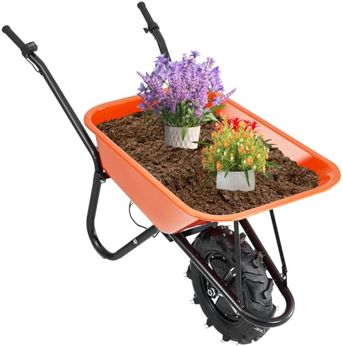 VEVOR Carriola Elettrica 500 W, Carrello Ribaltabile da Giardino Motorizzato Manico in Metallo, Ruota Larghezza 40cm, Portata 150kg, Carrello Multiuso per Fattoria, Prato, Giardinaggio, Magazzino
