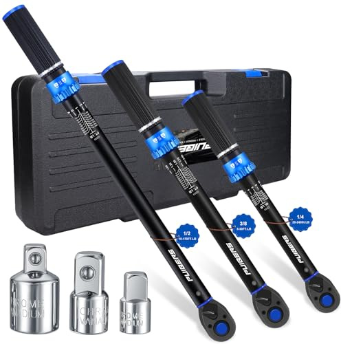 PUIBERS Torque Wrench Set 1/2 3/8 1/4 inch Drive Click, 3Pcs Torque Wrenches 10-170 FT.LB,5-50FT.LB,20-240IN.LB, Inch pound Torque Wrench with 3 Pcs Adapter for Bike,Car, Truck,Tractor