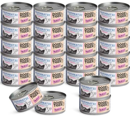 Dogs'n Tiger Adult - Cibo per gatti di alta qualità, con 60% di carne di tonno e gamberetti, senza zucchero, cereali e aromi artificiali, 24 x 70 g