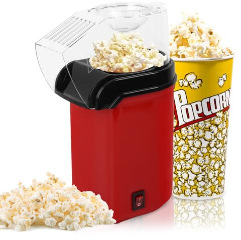 Macchina per popcorn elettrica da 1200 W, per popcorn popcorn con misurino, 2 minuti veloce, senza grasso e olio, funzionamento one-touch, per video di casa e filmati, compleanno per bambini, colore