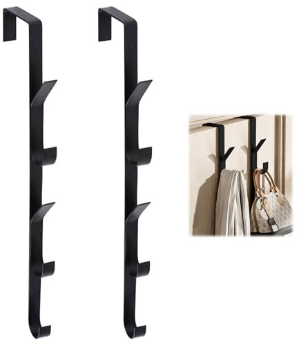 2er-Pack Vertikaler Türhaken Schwarz, Garderobe Kleiderhaken tür Einhängen Kohlenstoffstahl, Tragbare Über die Türhaken Lang, Multifunktional Türgarderobe Türhakenleiste für Mänteln, Taschen, Kleidung