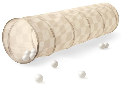 3 Sprouts Kids Play Tunnel - Pop Up Collapsible Tunnels with Recycled Fabric - Fun Crawling Tunnel for Toddler, Baby, Children to Crawl Through, Gross Motor Toy for Indoor Play - Checkered Beige