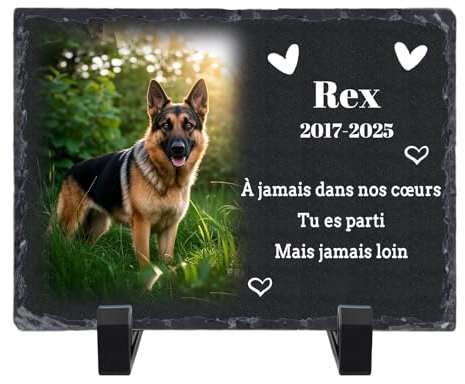 SunHurry Plaque commémorative personnalisée en Ardoise pour Animaux de Compagnie, Pierre tombale Photo avec Support, Souvenir Chien décédé，Plaque funéraire personnalisée，10x14/14x20/20x30 cm