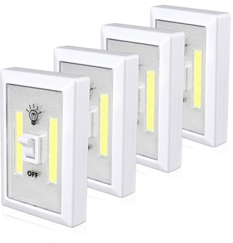Nxyupv Paquete de 4 Luces para Armario, Luz de Grifo Que Funciona con Pilas, Luz de Interruptor Superbrillante, Iluminación de Montaje en Pared Debajo del Gabinete