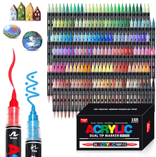 VAKKI 168 Colores Rotuladores Acrilicos, Acrylic Markers Para Colorear Adultos,doble punta Rotuladores Acrílicos, Marcadores AcríLicos, Piedra, CaligrafíA, Madera, Lienzo, Vidrio, CeráMica