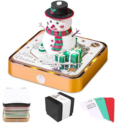 2026 Calendario 3D da Strappare, Calendario 2026 da Tavolo con Luci a LED, 3D Art Memo Pad Ornamento da Scrivania e Scultura di Carta, Blocco Note 3D per Regalo (Pupazzo di neve)