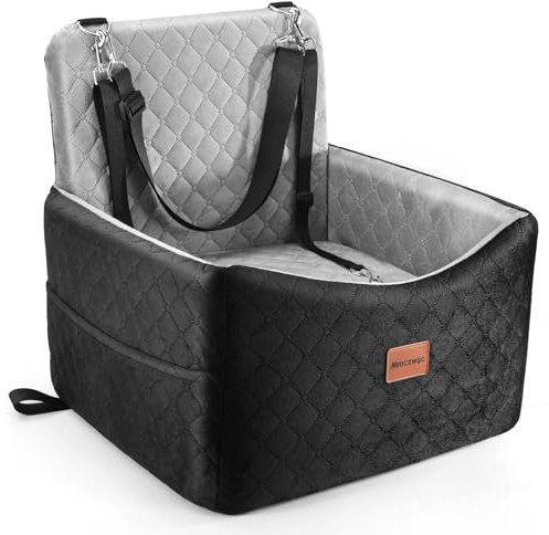 Mmczwgc Dog Car Seat for Small Medium Dogs Up to 40 lbs – Dog Booster Seat with 6-Inch Memory Foam, Pet Car Seat with Removable Washable Cover, 3 Safety Belts & 2 Storage Bags (Black/Gray)